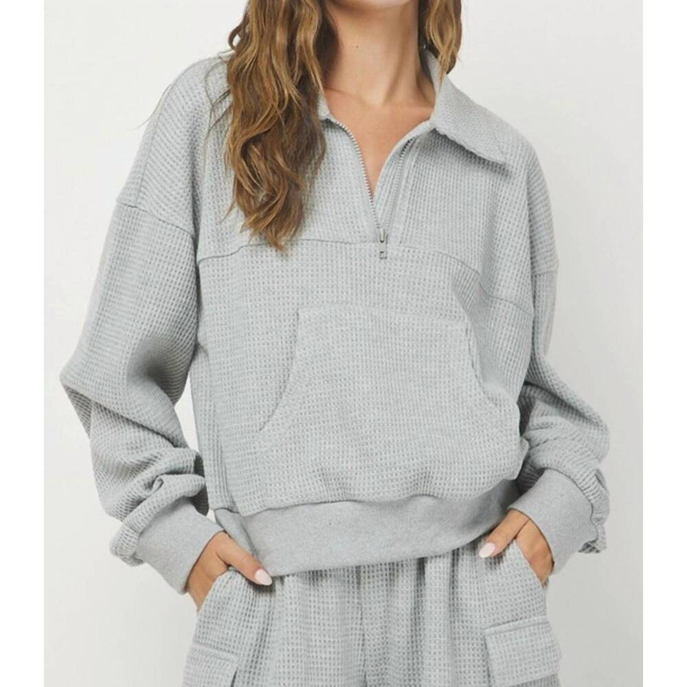 NEW NEEDII willow waffle knit sweatshirt in gray